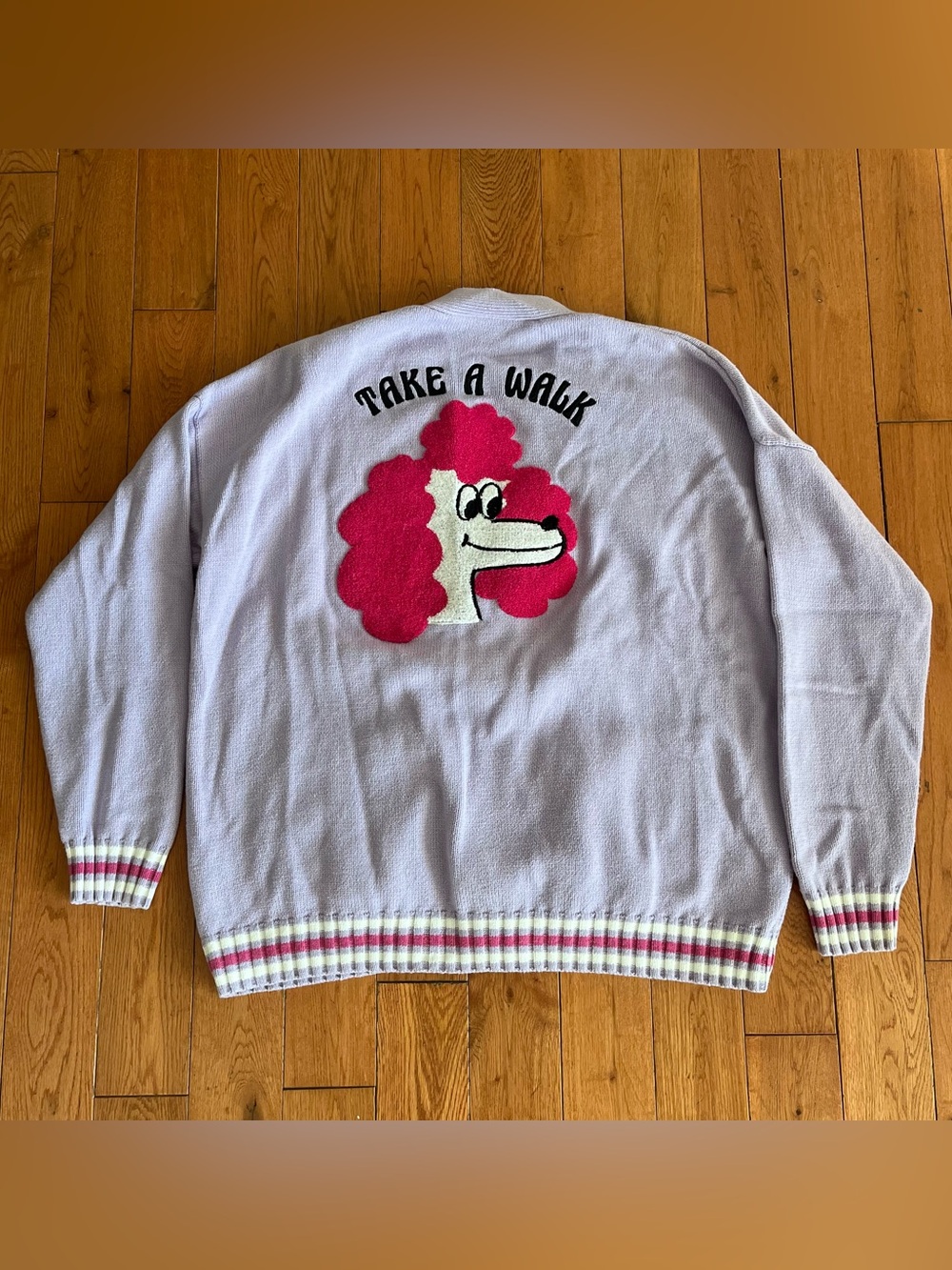 Lazy oaf Take A Walk Dog Purple Pink Cardigan - Size Medium